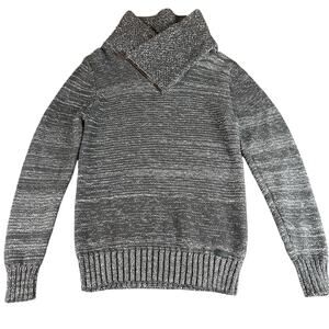 Outpost Makers Sweater Men Sz M Asphalt Gray Asymmetric Quarter Zip Striped Knit